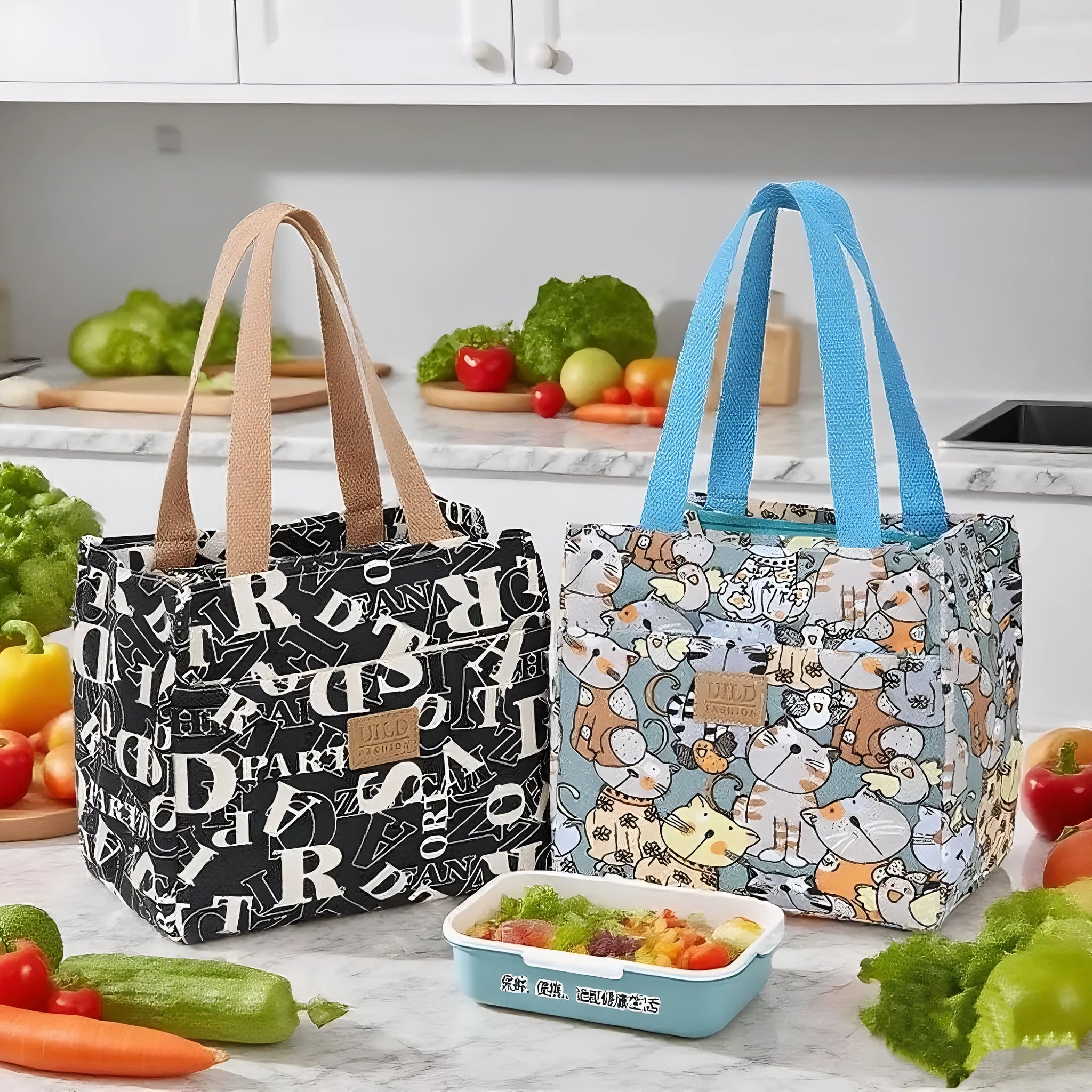 Women's large canvas handbag with aluminium base showing floral print option