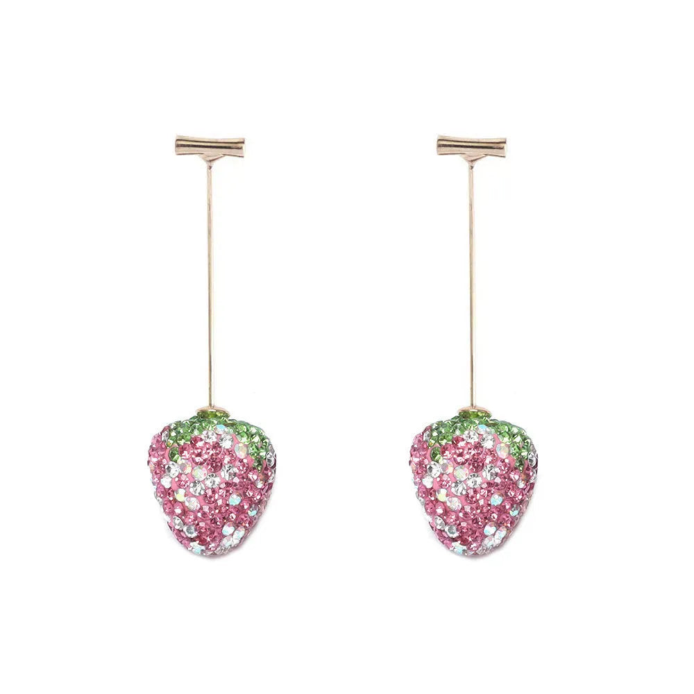 Geometric strawberry-shaped zinc alloy earrings for women in six colour options with spot drill texture.