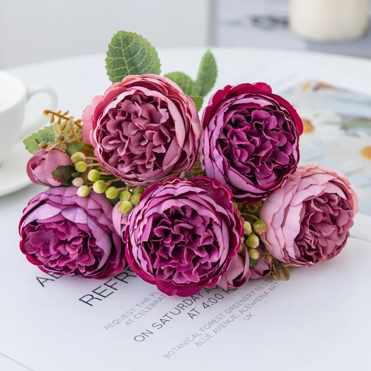Artificial silk peony bouquet in champagne colour for home decoration and weddings