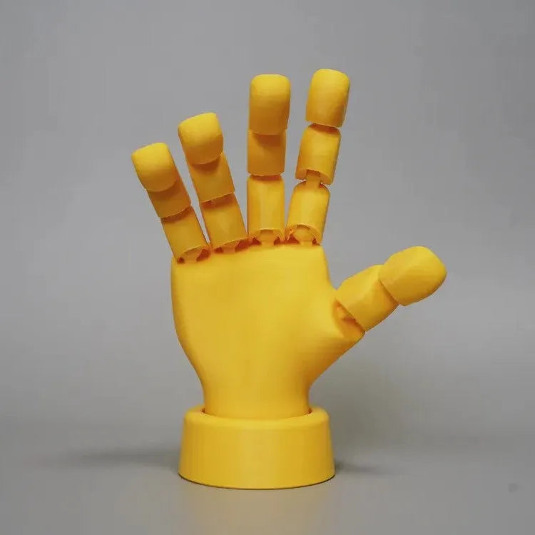 Yellow movable joint hand prop ornament with articulated fingers and American style decoration