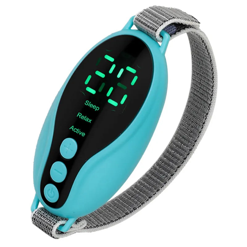 White and blue USB-powered sleep aid instrument showing compact size