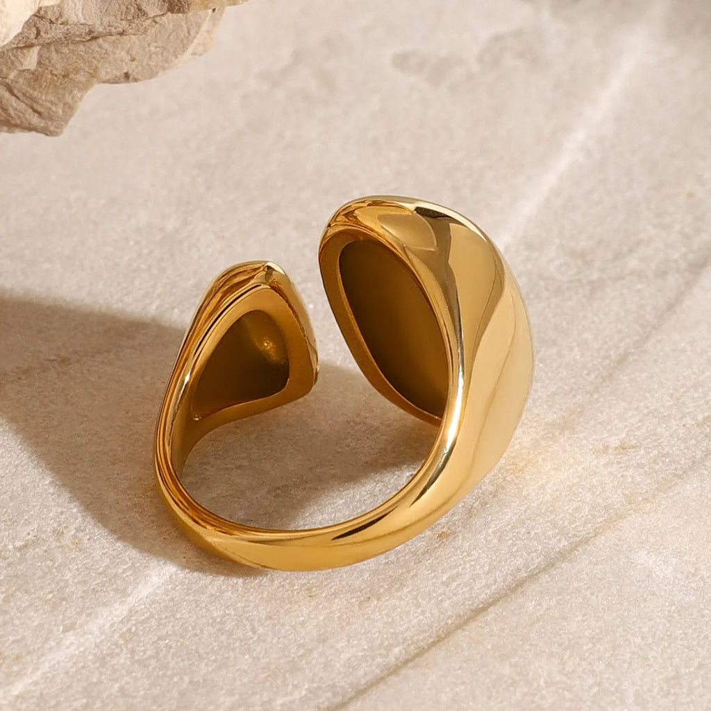 Geometric stainless steel open ring for women with electroplated finish