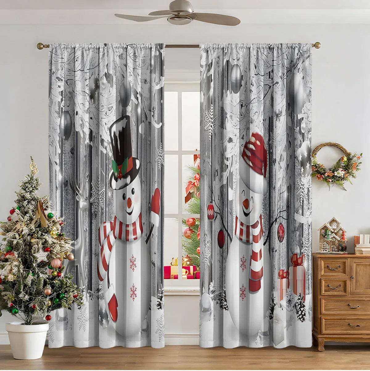 3D digitally printed Christmas curtains in polyester fabric with high sunshade functionality