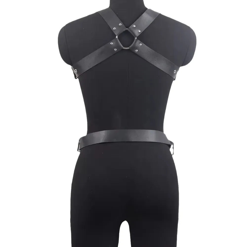 Black imitation leather shapewear with thin width and pin buckle fastening