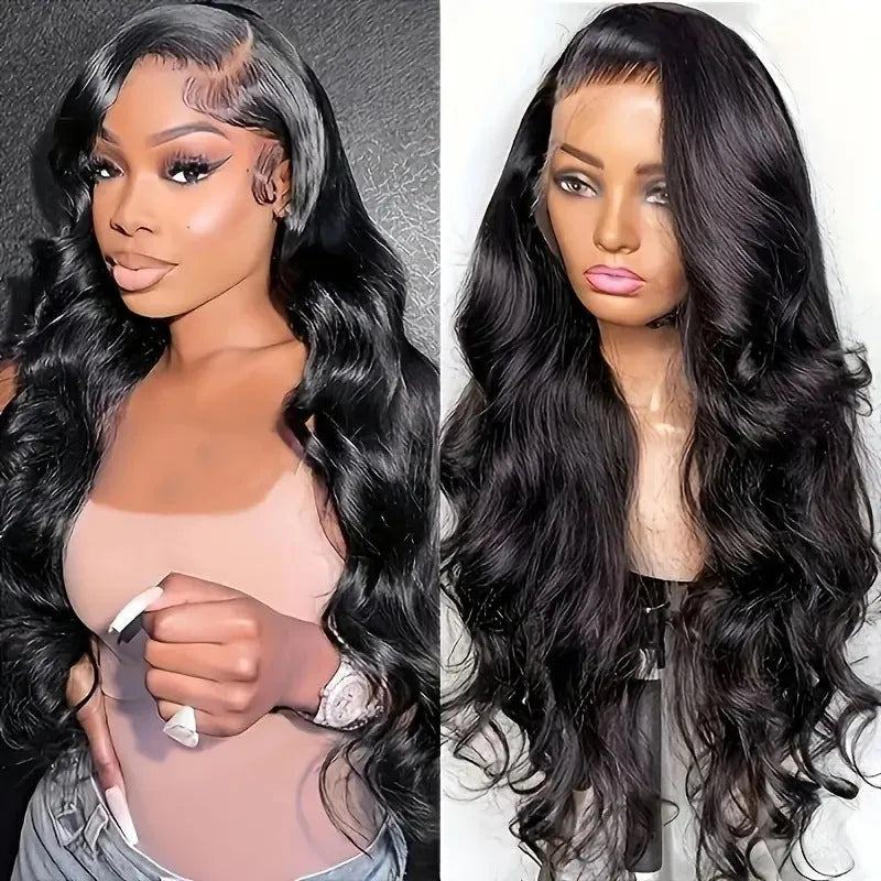 Black synthetic ladies wig with big waves, shown on a mannequin head.
