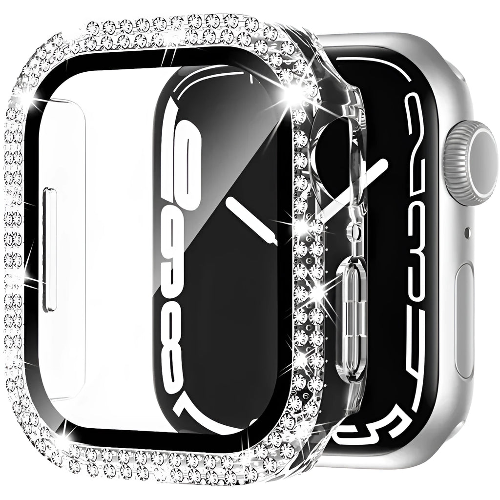 Apple Watch case with double diamond glass peep-proof screen protector in multiple colour options.