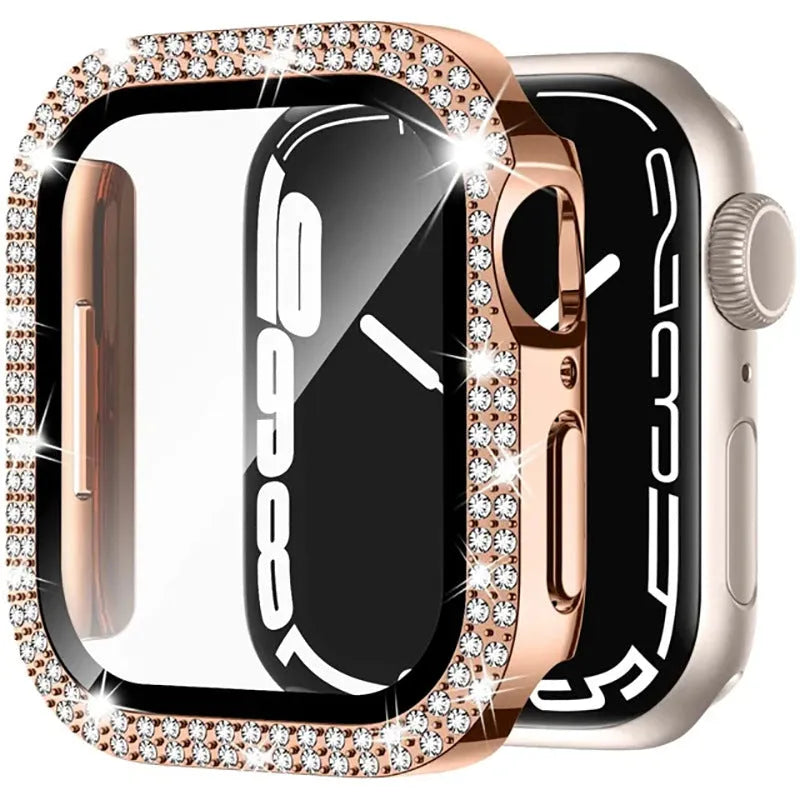 Apple Watch case with double diamond glass peep-proof screen protector in multiple colour options.
