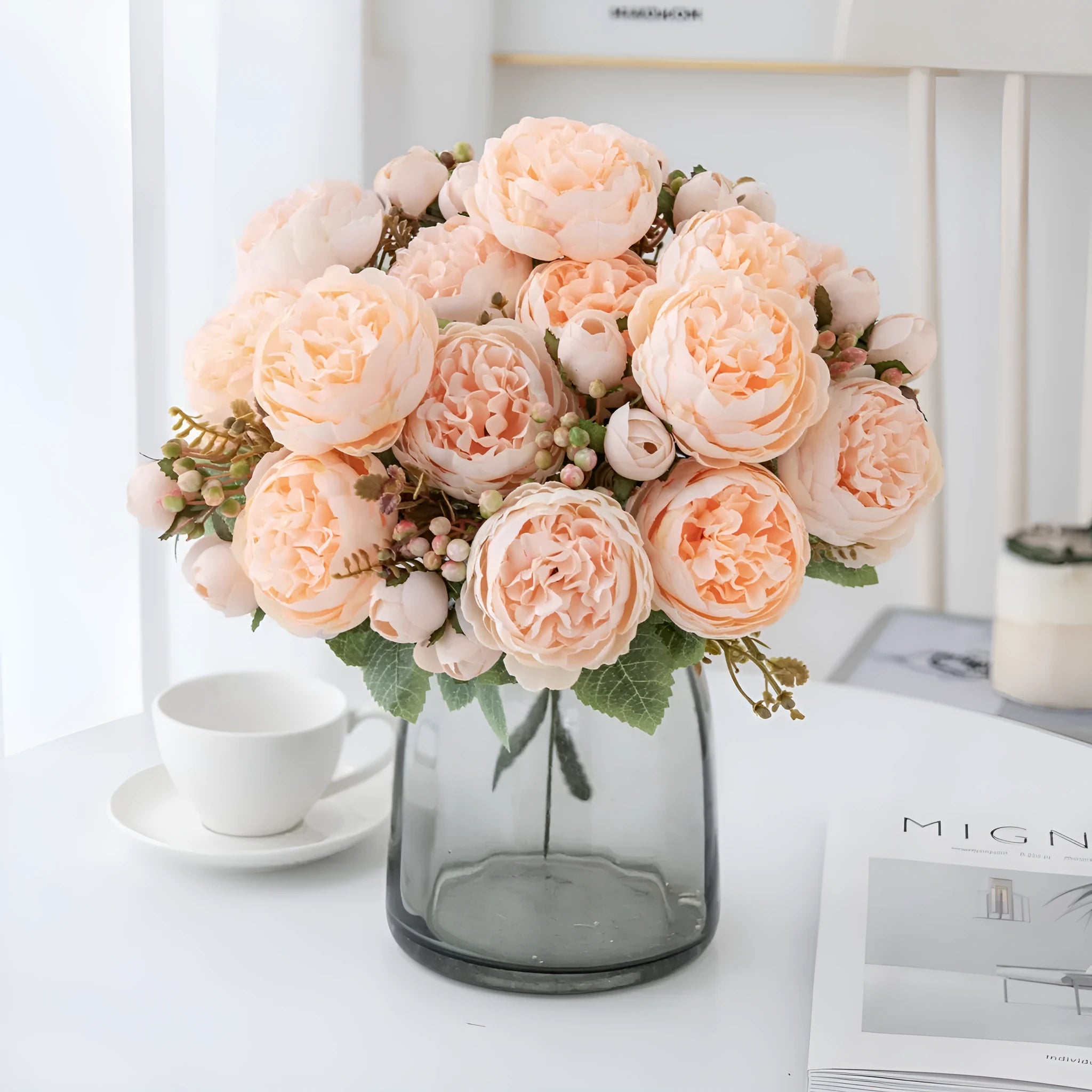 Artificial silk peony bouquet in champagne colour for home decoration and weddings
