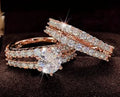 2-in-1 women's fashion ring set with fully set round stones in silver, gold, or rose gold finish