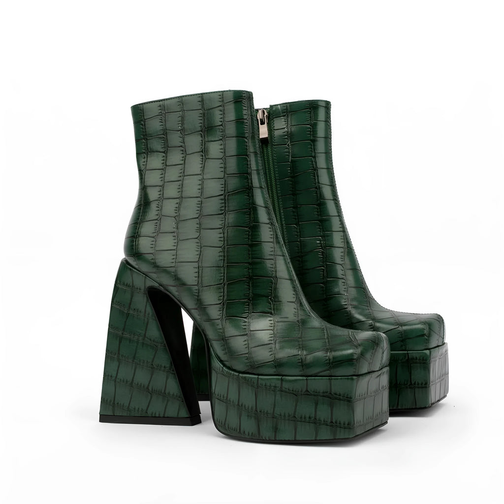 Women's artificial PU ankle boot with a high heel over 8cm, shown in a solid colour.