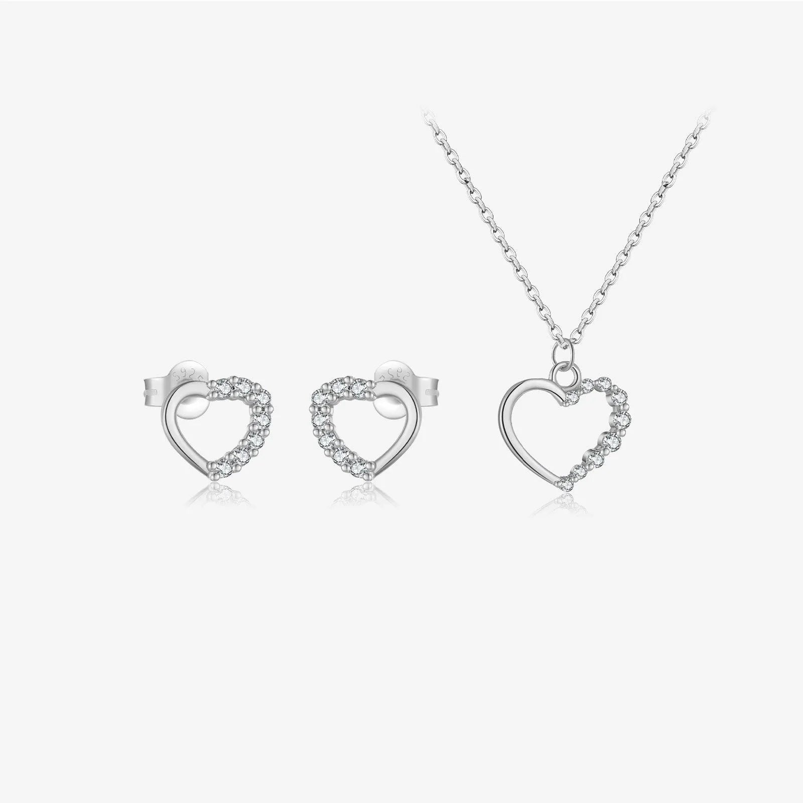 S925 sterling silver hollow heart necklace with circle pendant on regular chain