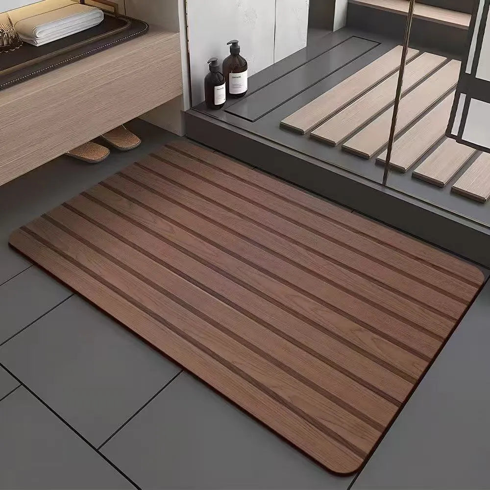 American wood grain pattern diatom mud washroom door mat with geometric design and non-slip surface