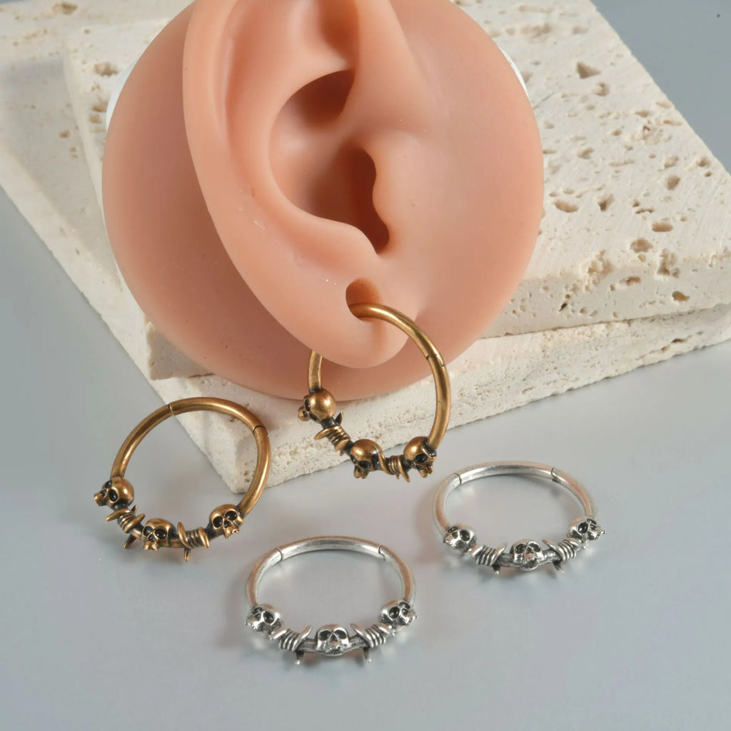 Vintage copper earring with antique ghost head punk design in gold or silver finish