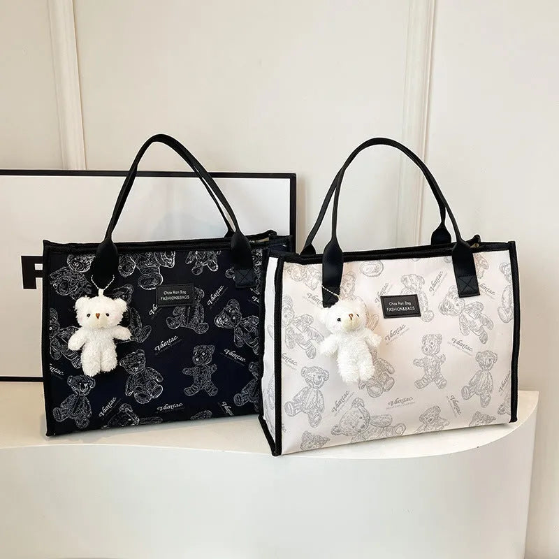 Women's printed diamond pattern canvas tote bag with cloth lining and sandwich pockets