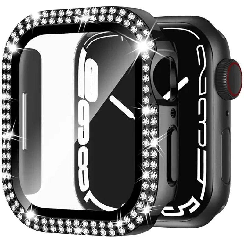 Apple Watch case with double diamond glass peep-proof screen protector in multiple colour options.