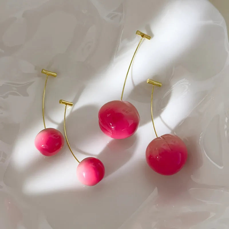 Acrylic peach fruit earrings with copper hooks in small and large size variations