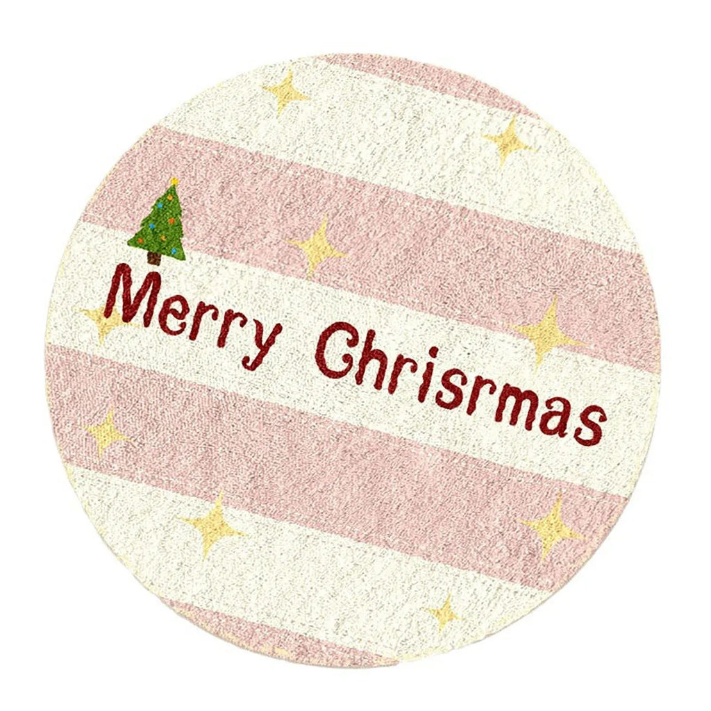 Alien-shaped Christmas round floor mat with cashmere-like texture and festive patterns