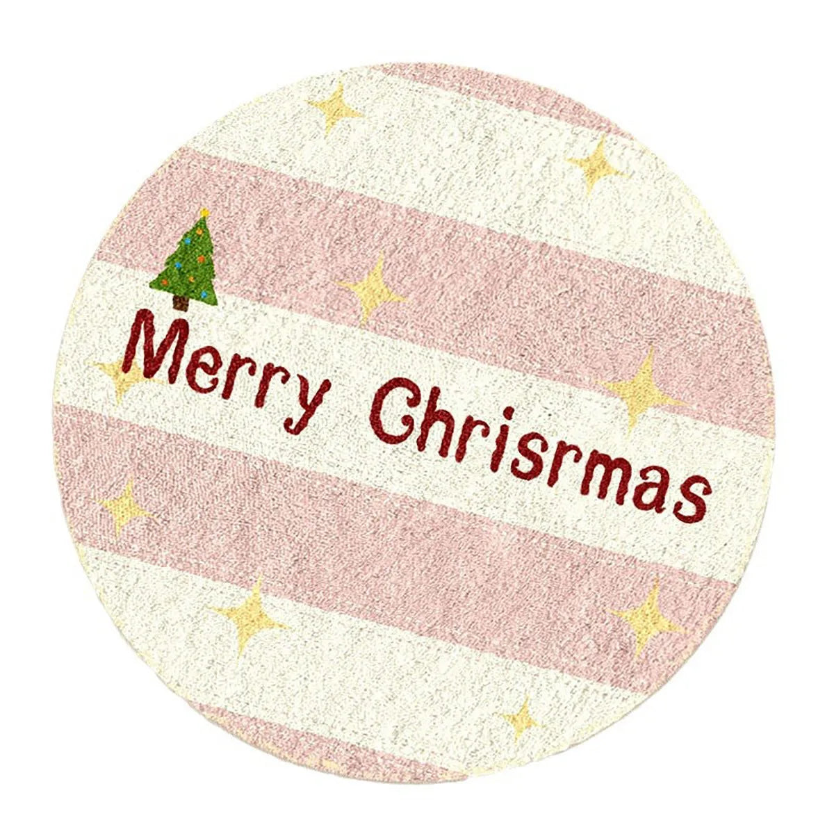 Alien-shaped Christmas round floor mat with cashmere-like texture and festive patterns
