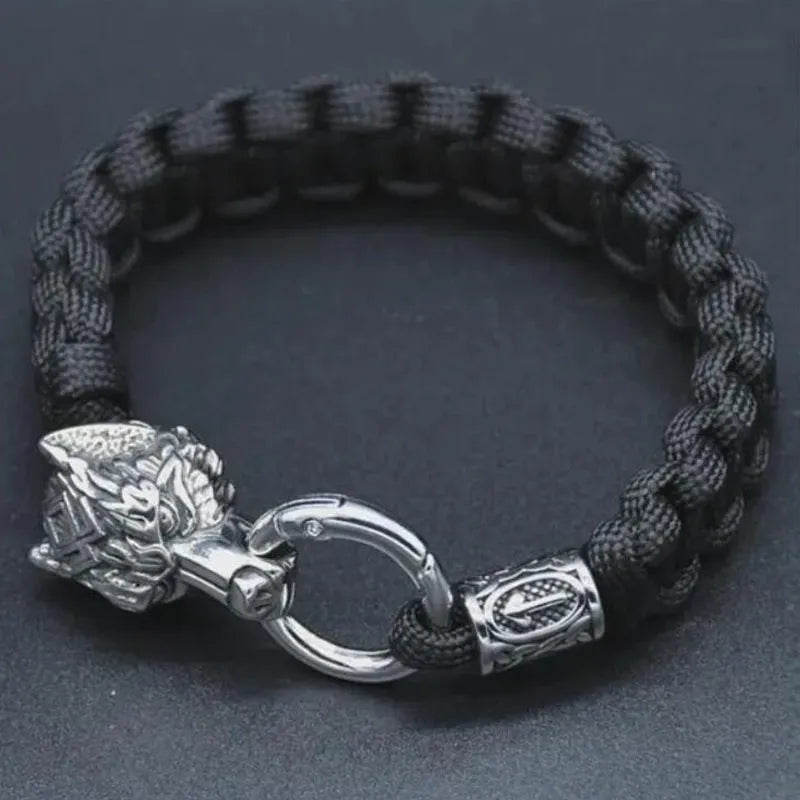 Stainless steel wolf head bracelet with Luen character design in camouflage colour