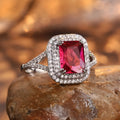 Women's copper geometric square rhinestone ring in F827 Red colour showing princess-style design