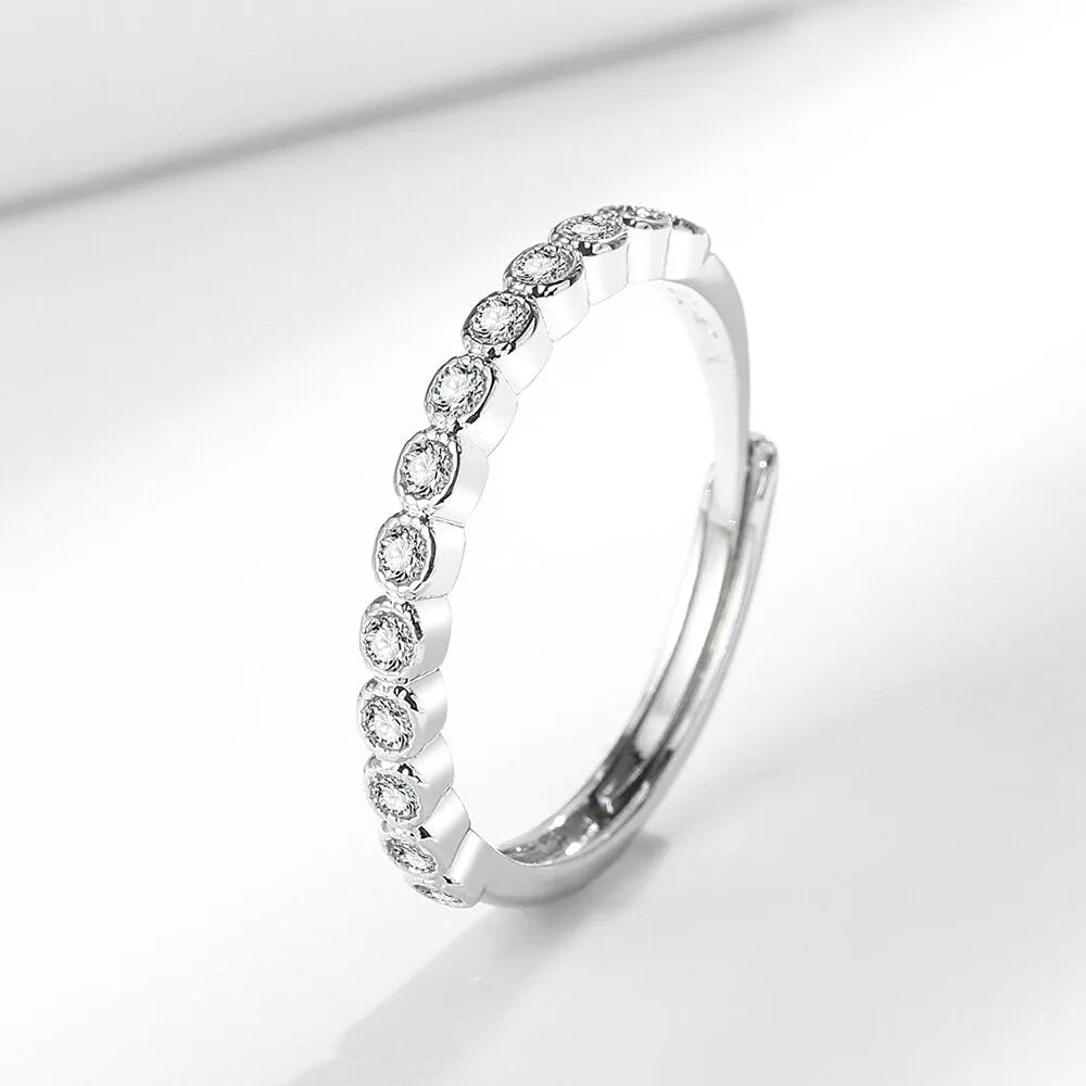Women's open mouth geometric ring with diamond tail design in electroplated white gold colour