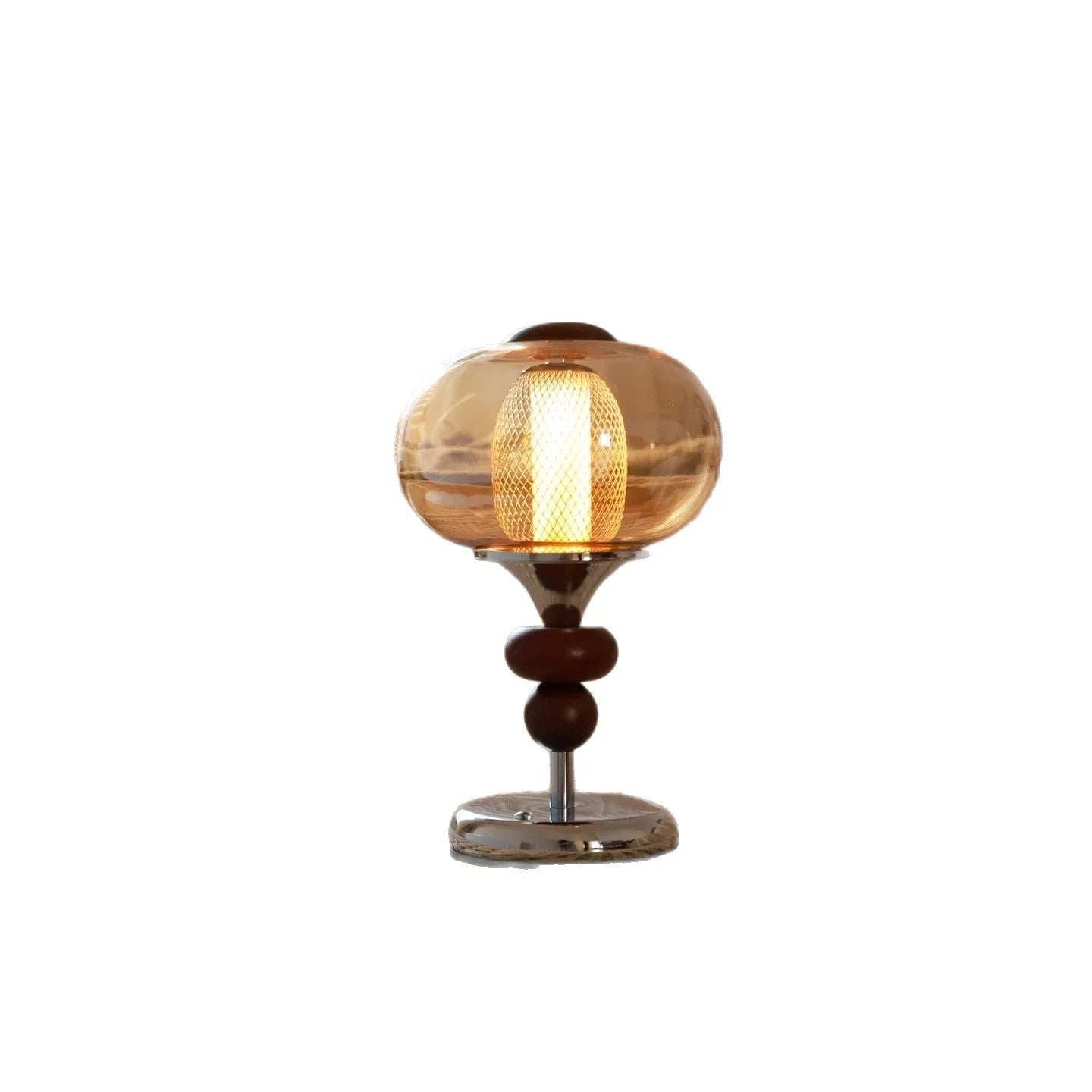 Solid wood retro palace table lamp with USB cable and touch controls on desk.