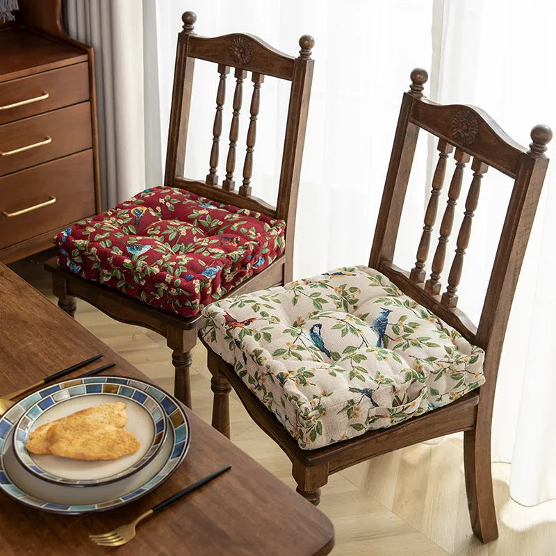 American style dining chair cushion measuring 40x40x8cm with floral pattern and solid colour options