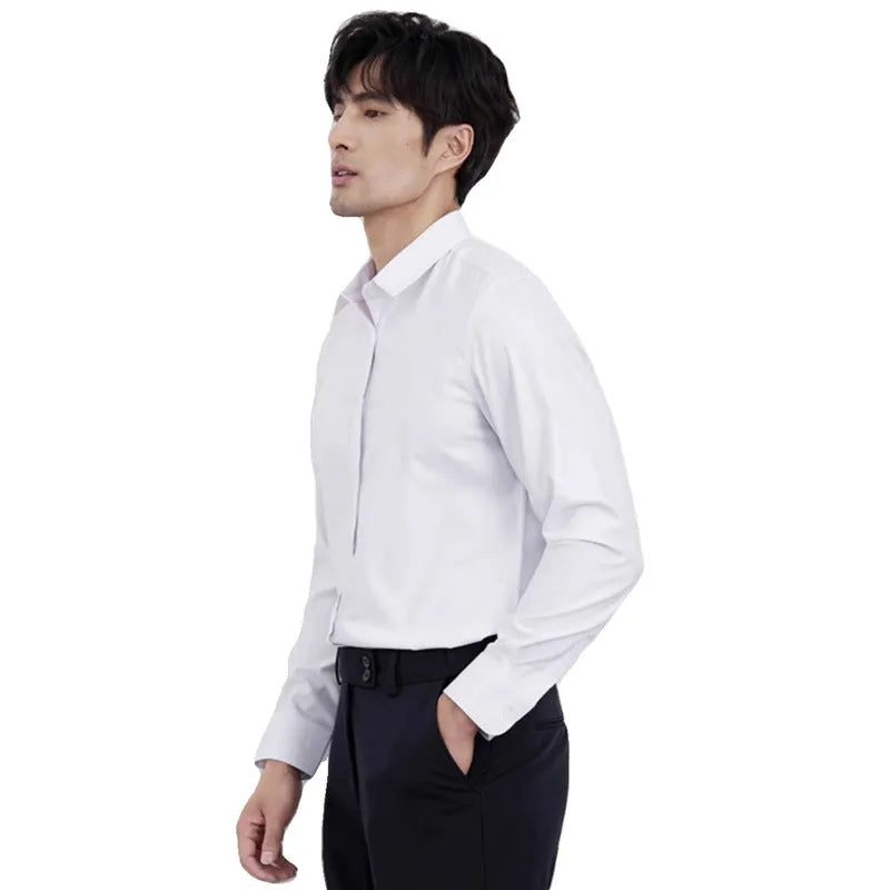 Men's wine red slim fit business casual shirt with long sleeves and non-iron fabric