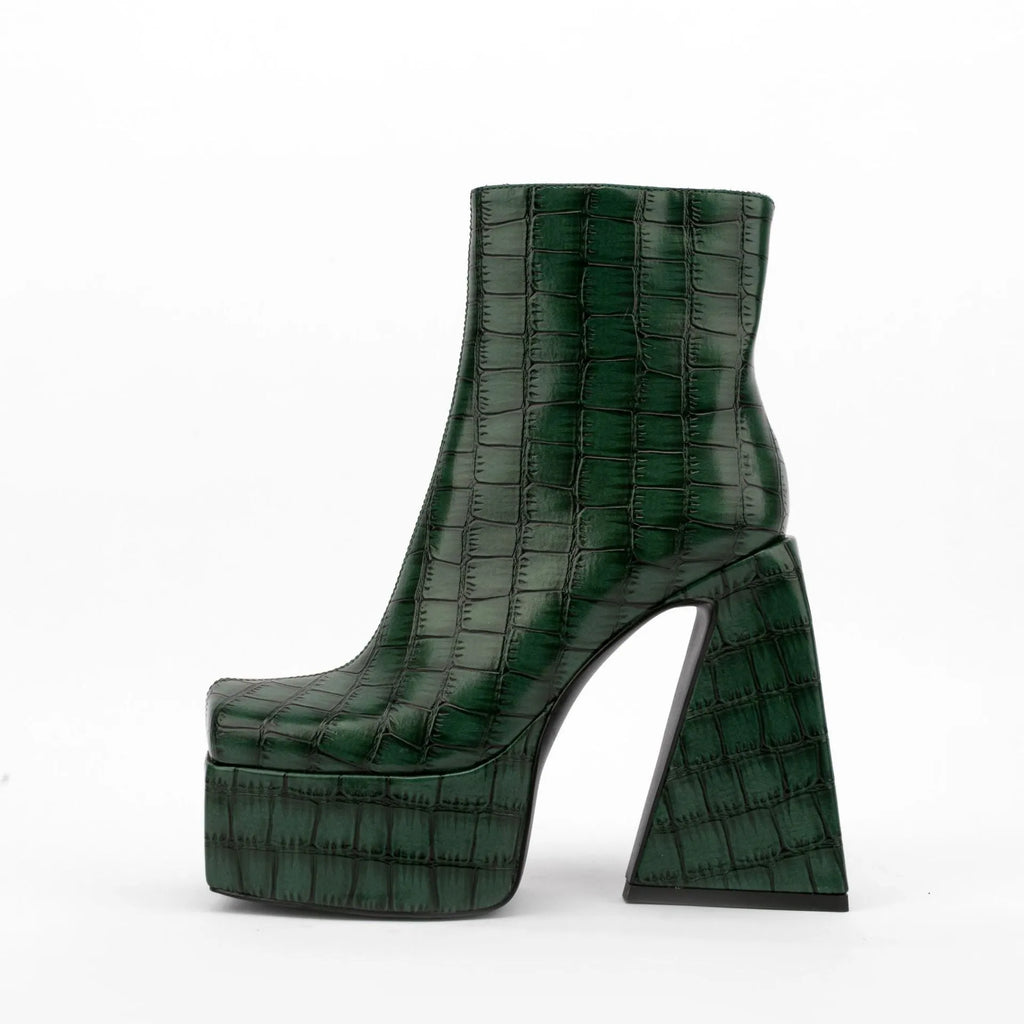 Women's artificial PU ankle boot with a high heel over 8cm, shown in a solid colour.