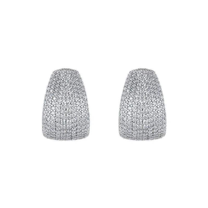Geometric shaped S925 sterling silver ear studs with moissanite stones, shown with alloy backs.