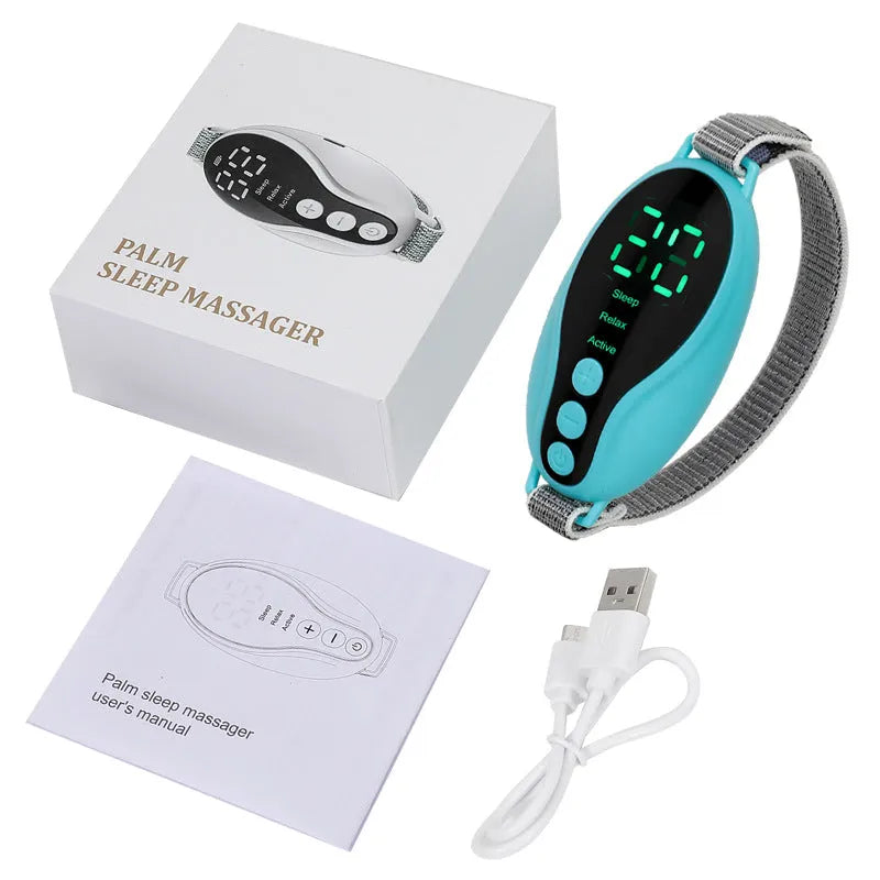 White and blue USB-powered sleep aid instrument showing compact size