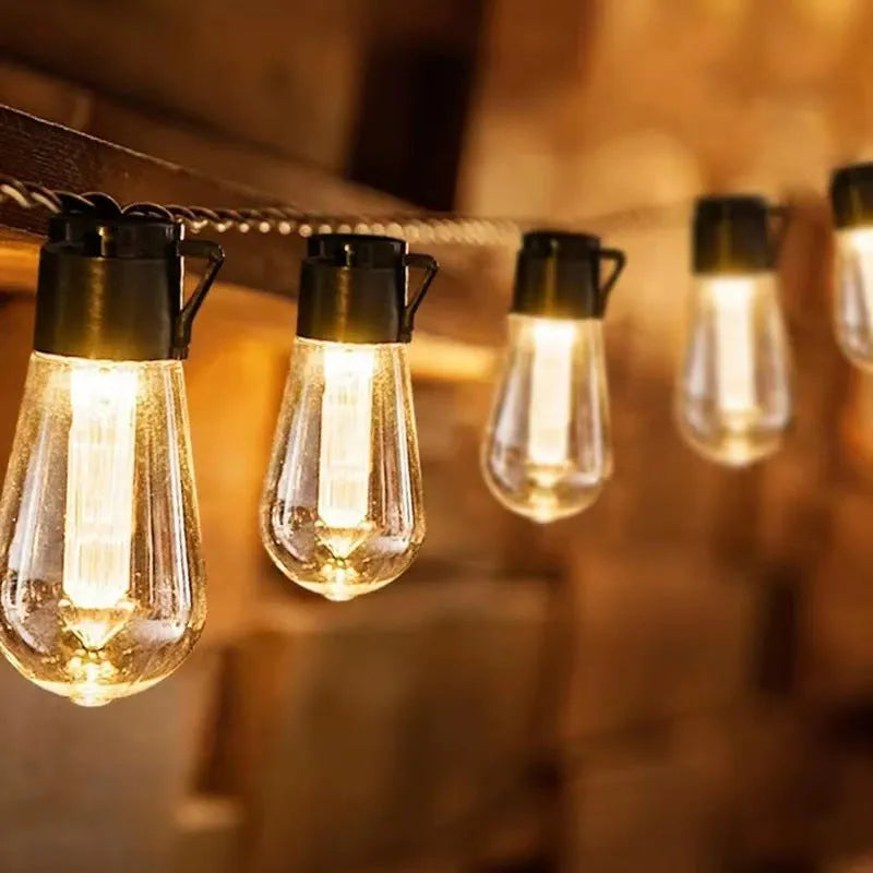 Retro glass bulb string lights 10 metre 40 lamp solar waterproof outdoor garden chain