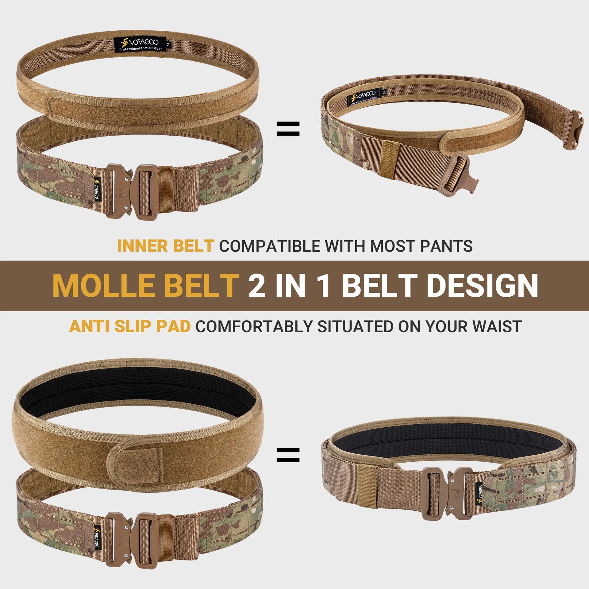 VOTAGOO 2-inch wide laser cut tactical belt with quick-release alloy buckle in CP camouflage colour