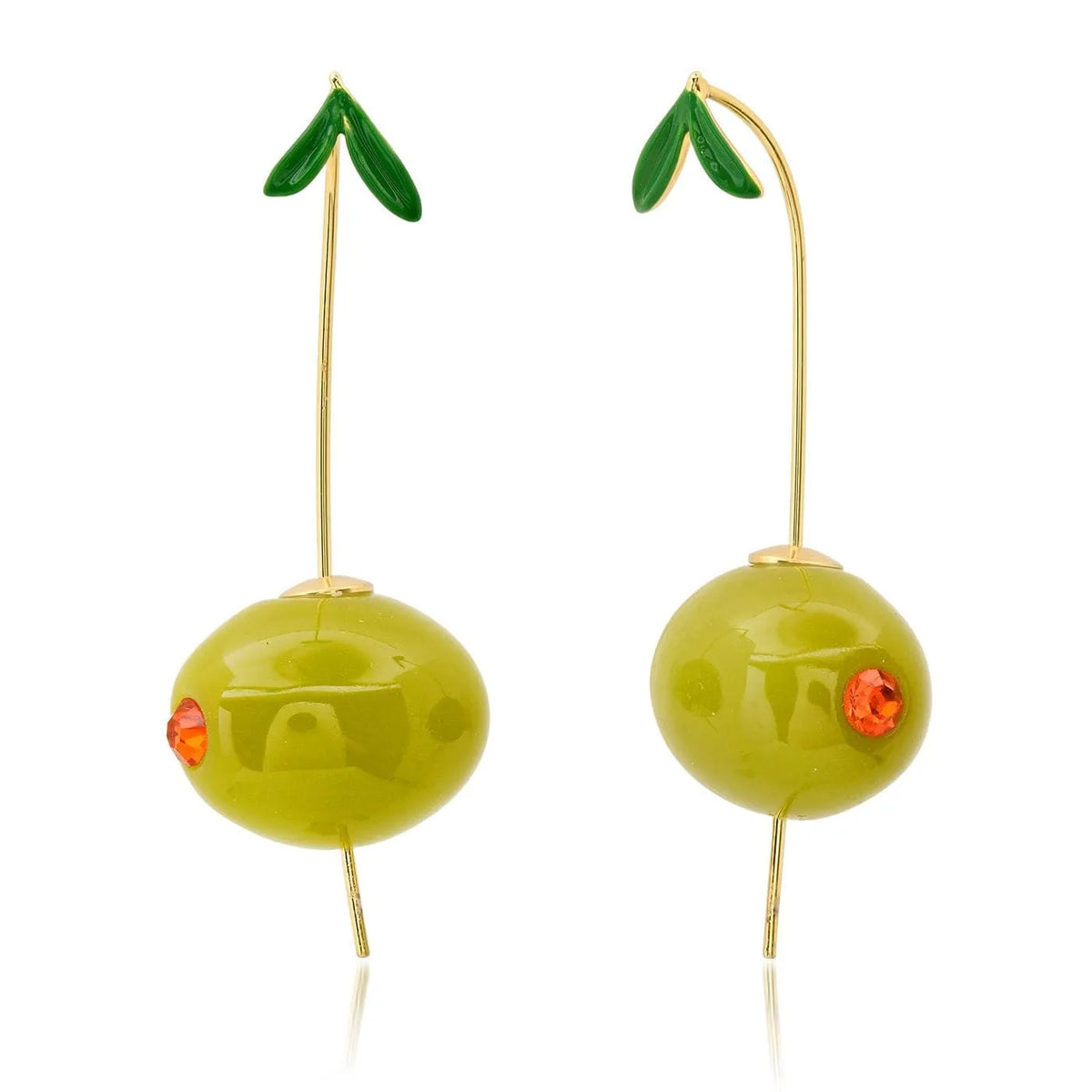 Gold plated fruit and vegetable design earrings in carrot, orange, blueberry, chilli, lemon, olive and peach options
