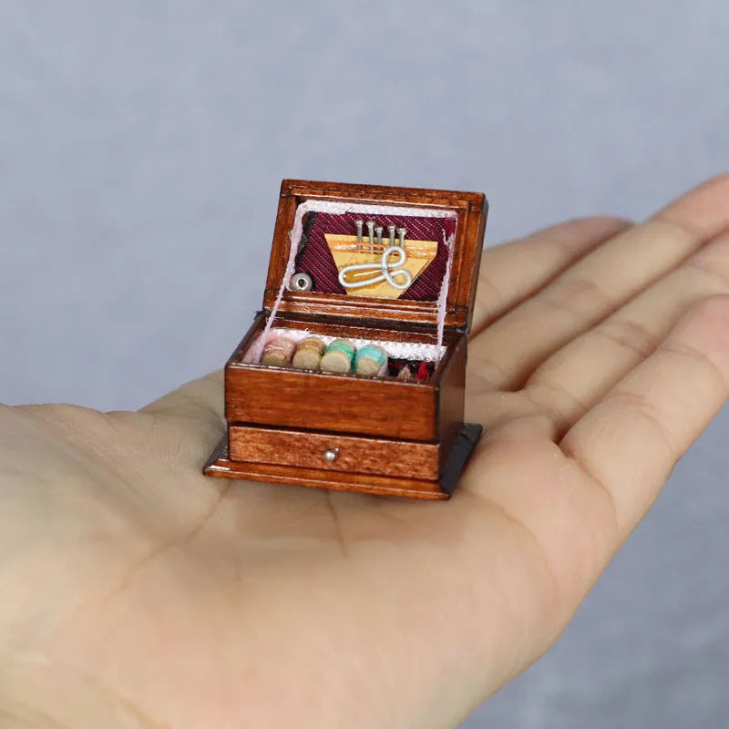 Miniature European style birch wood sewing box accessory for vintage sewing machines