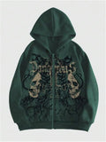 Men's black hooded sweatshirt with skull hot stamping print and Harajuku style