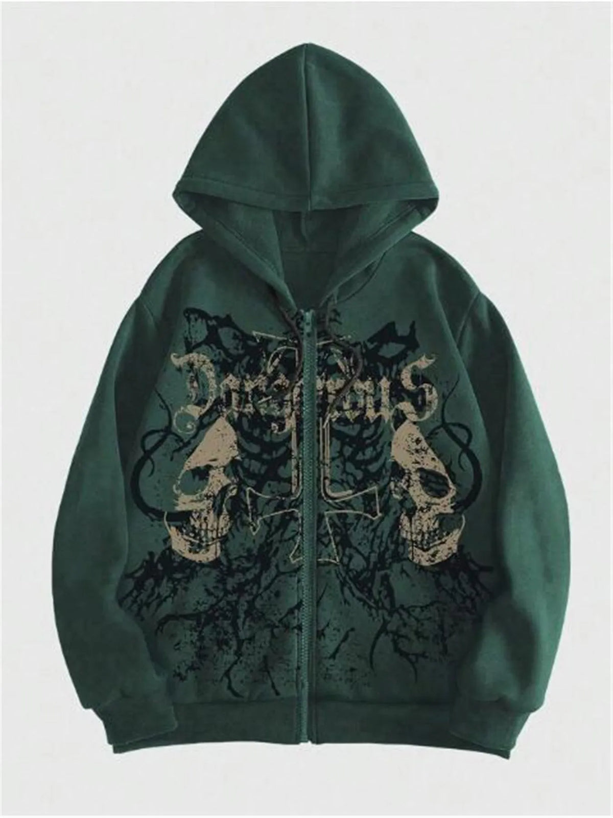 Men's black hooded sweatshirt with skull hot stamping print and Harajuku style
