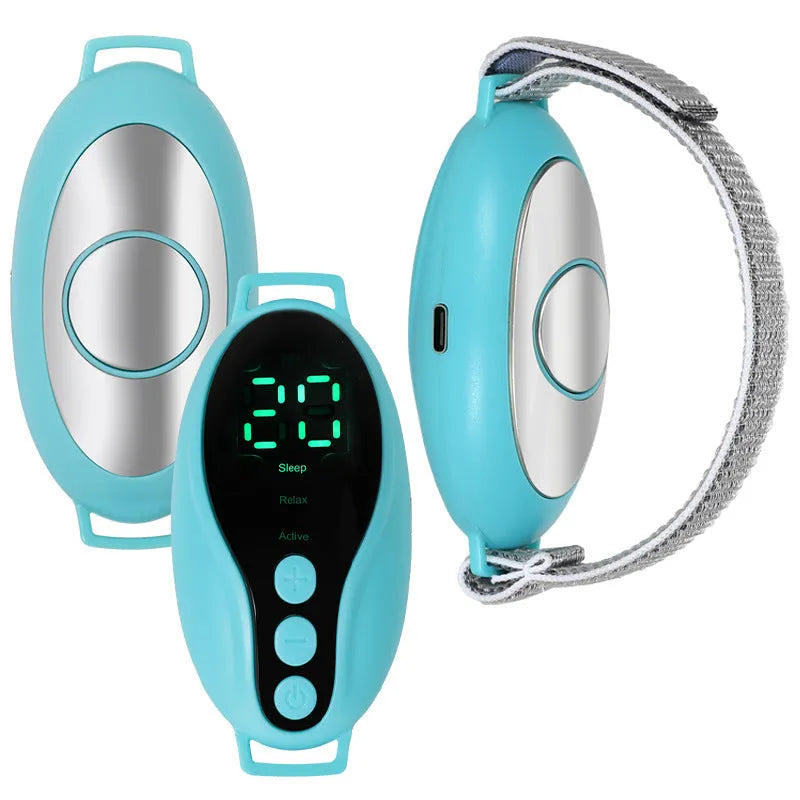 White and blue USB-powered sleep aid instrument showing compact size