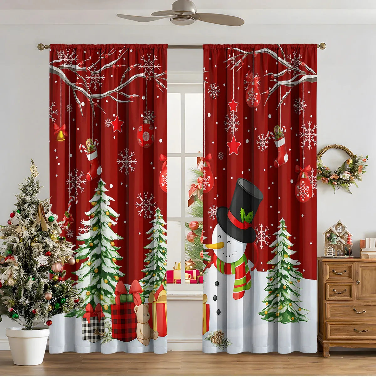 3D digitally printed Christmas curtains in polyester fabric with high sunshade functionality