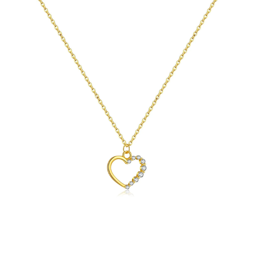 S925 sterling silver hollow heart necklace with circle pendant on regular chain