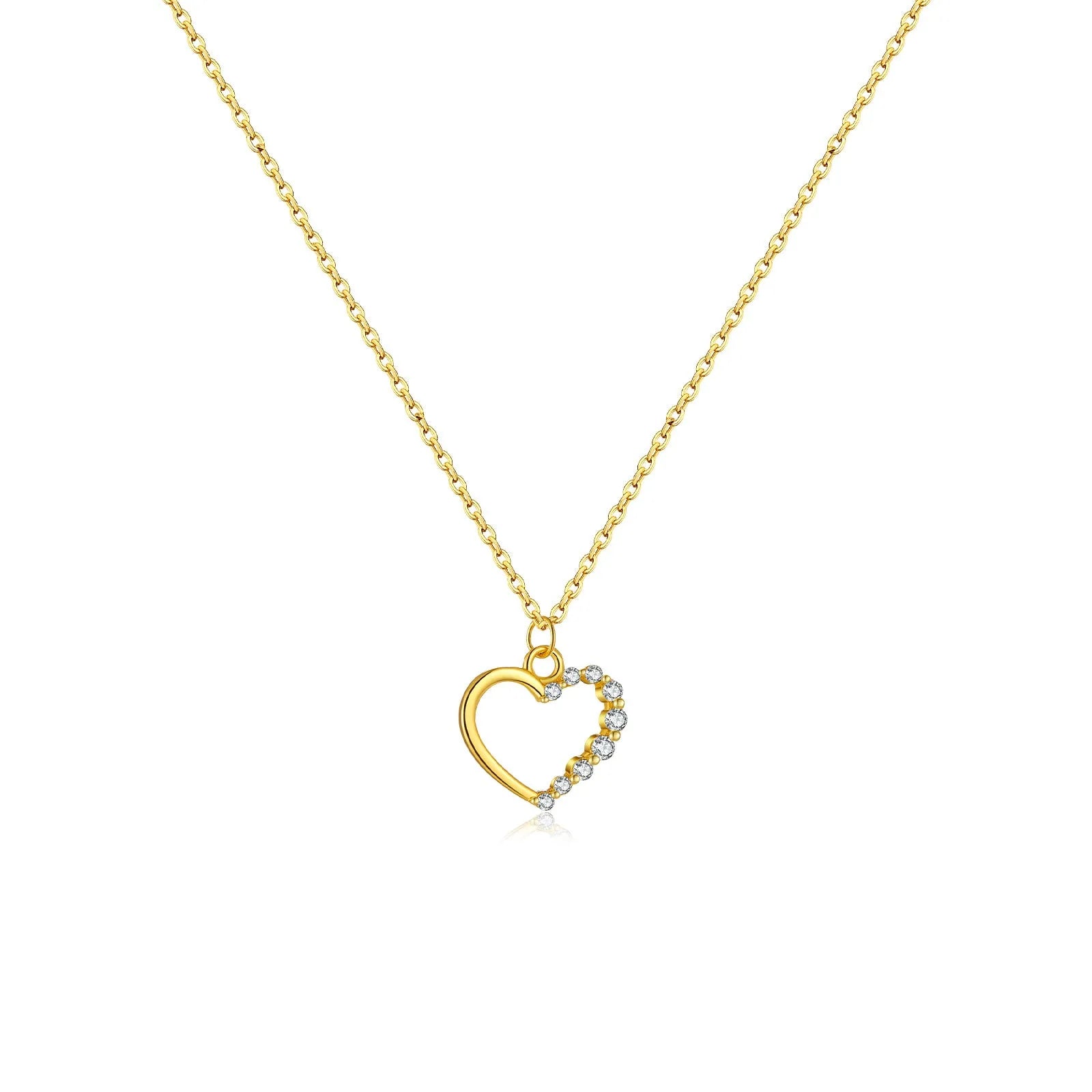 S925 sterling silver hollow heart necklace with circle pendant on regular chain