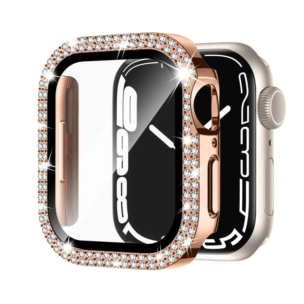 Apple Watch case with double diamond glass peep-proof screen protector in multiple colour options.