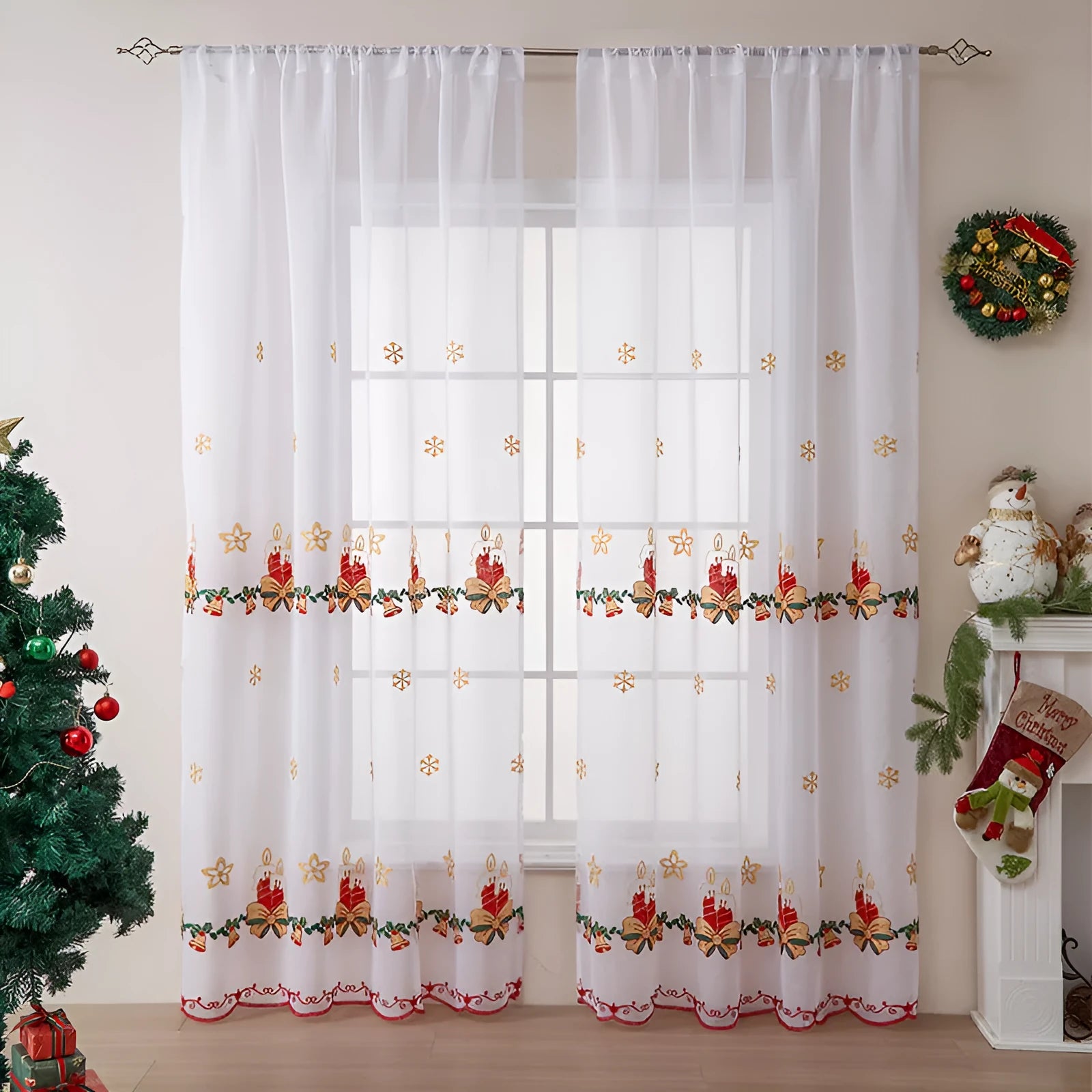 Christmas snowflake embroidery curtain in American style with semi-sunshade functionality