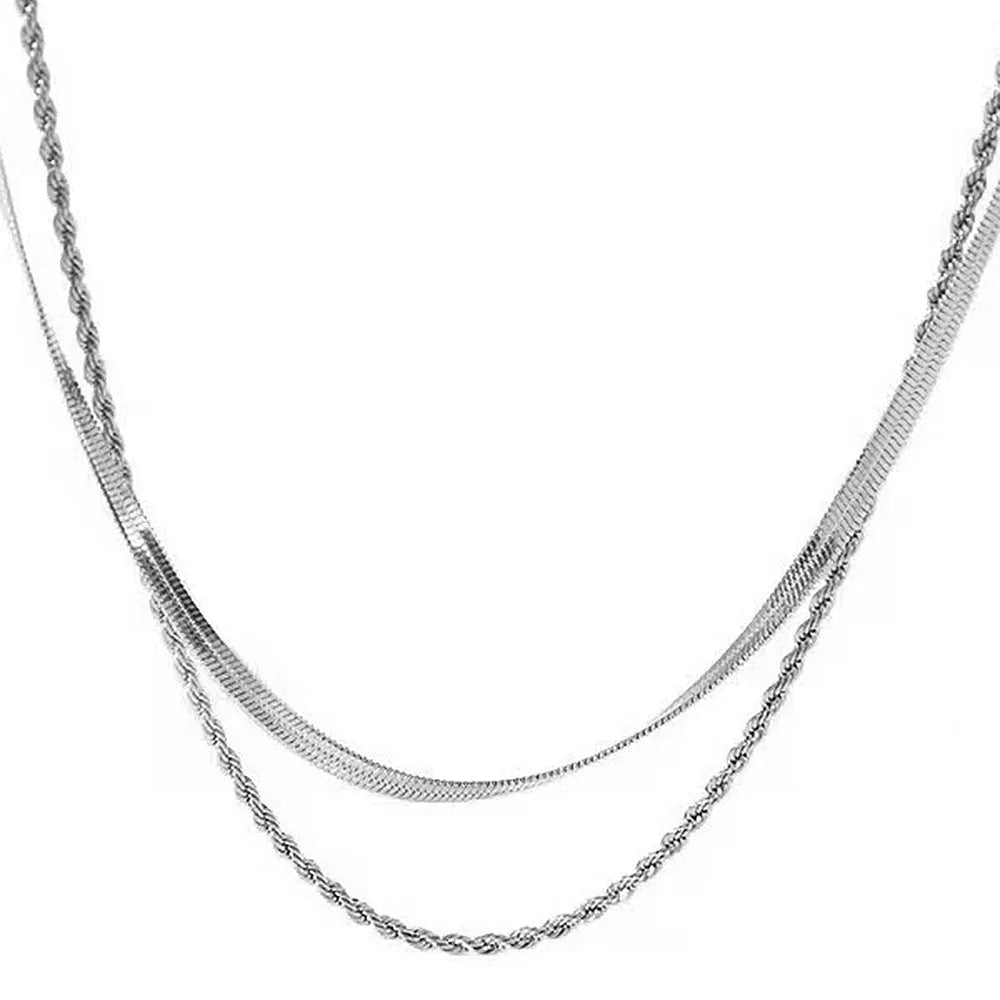 Women's geometric titanium steel pendant necklace on stainless steel snake bones chain with adjustable length