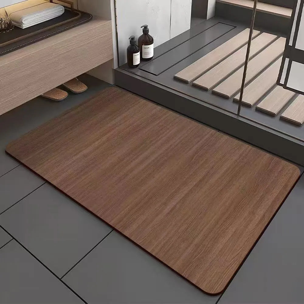 American wood grain pattern diatom mud washroom door mat with geometric design and non-slip surface
