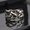 Copper mens ring with geometric thorn flower pattern and adjustable opening mechanism
