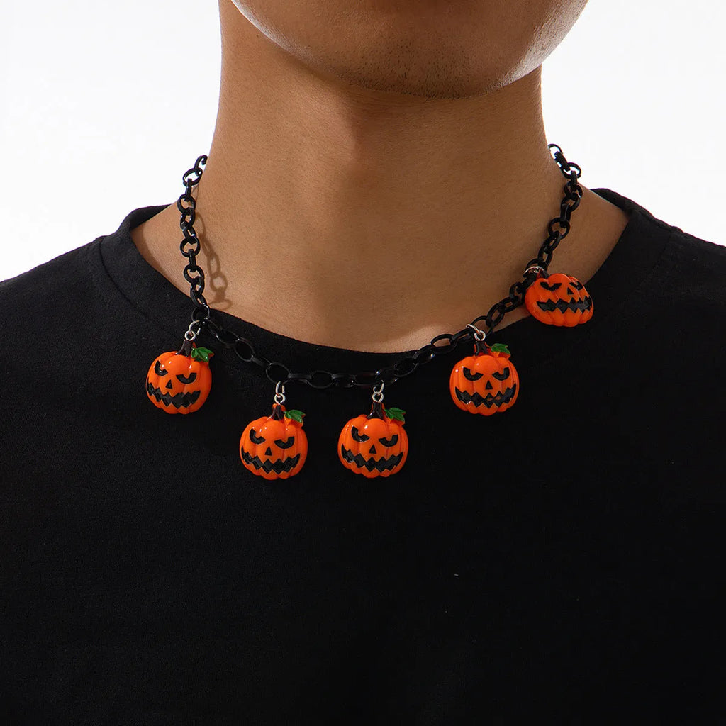 Halloween ghost pumpkin necklace with acrylic pendant in mixed colours on plastic chain