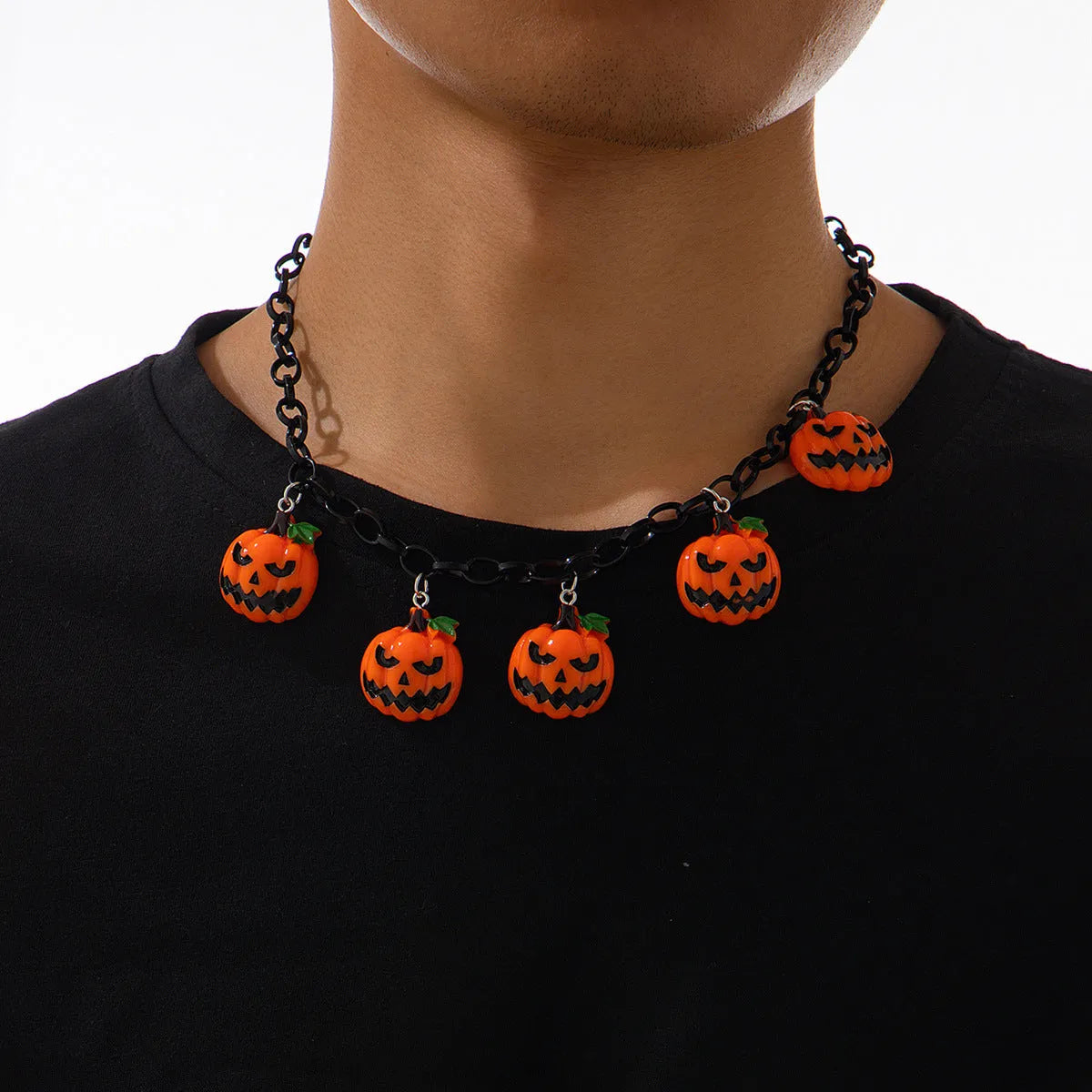 Halloween ghost pumpkin necklace with acrylic pendant in mixed colours on plastic chain