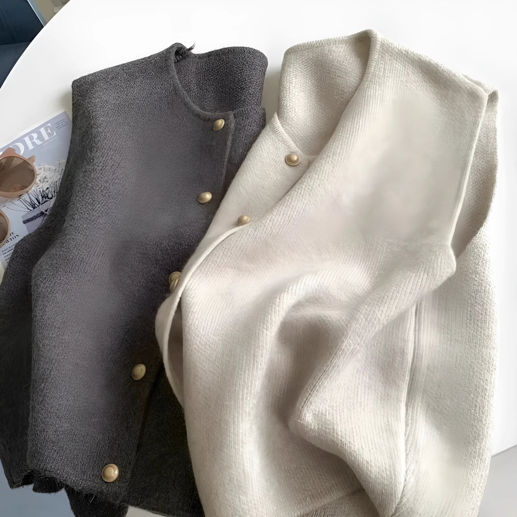 Women's casual polyester pullover vest in six colours, shown with half-length sleeves.