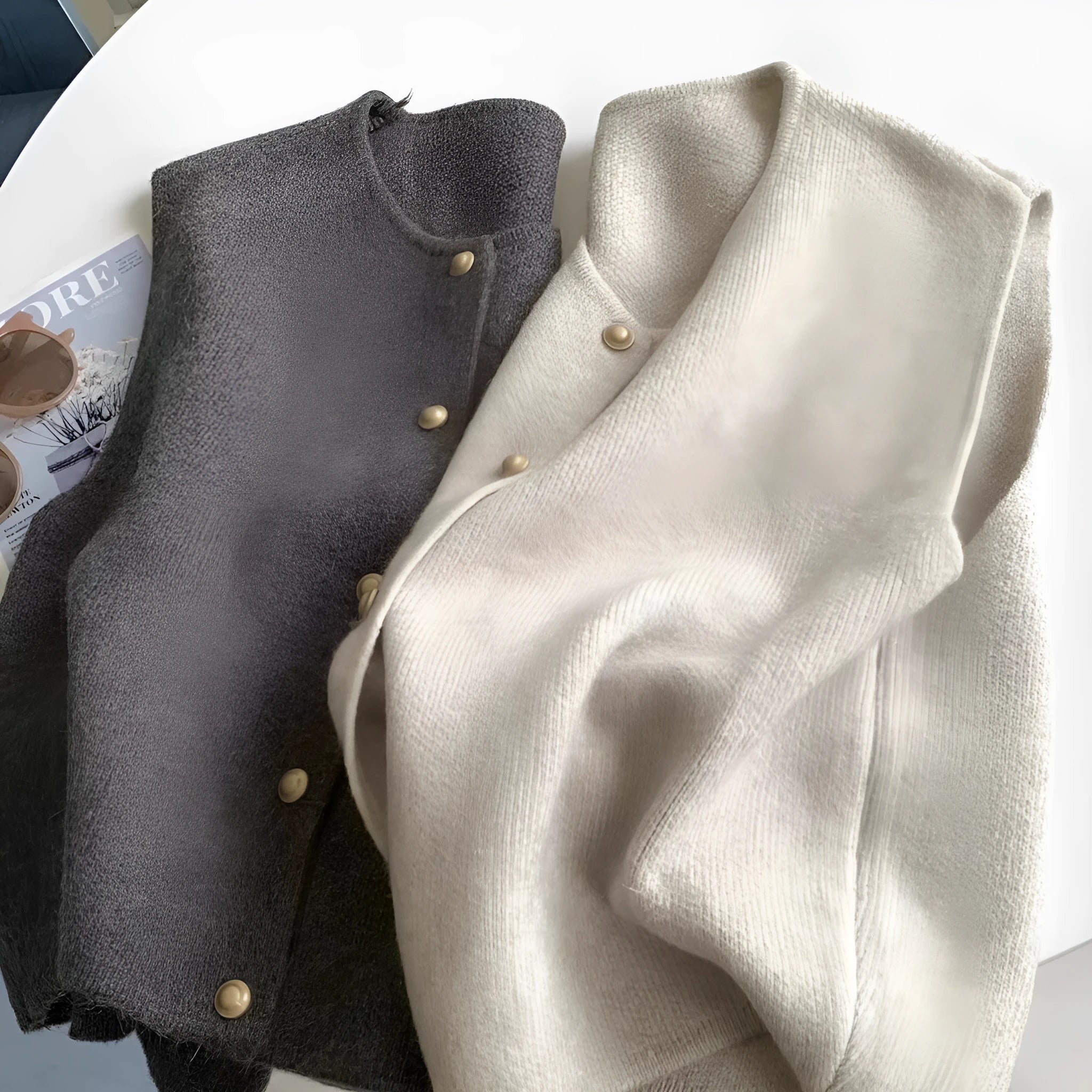 Women's casual polyester pullover vest in six colours, shown with half-length sleeves.